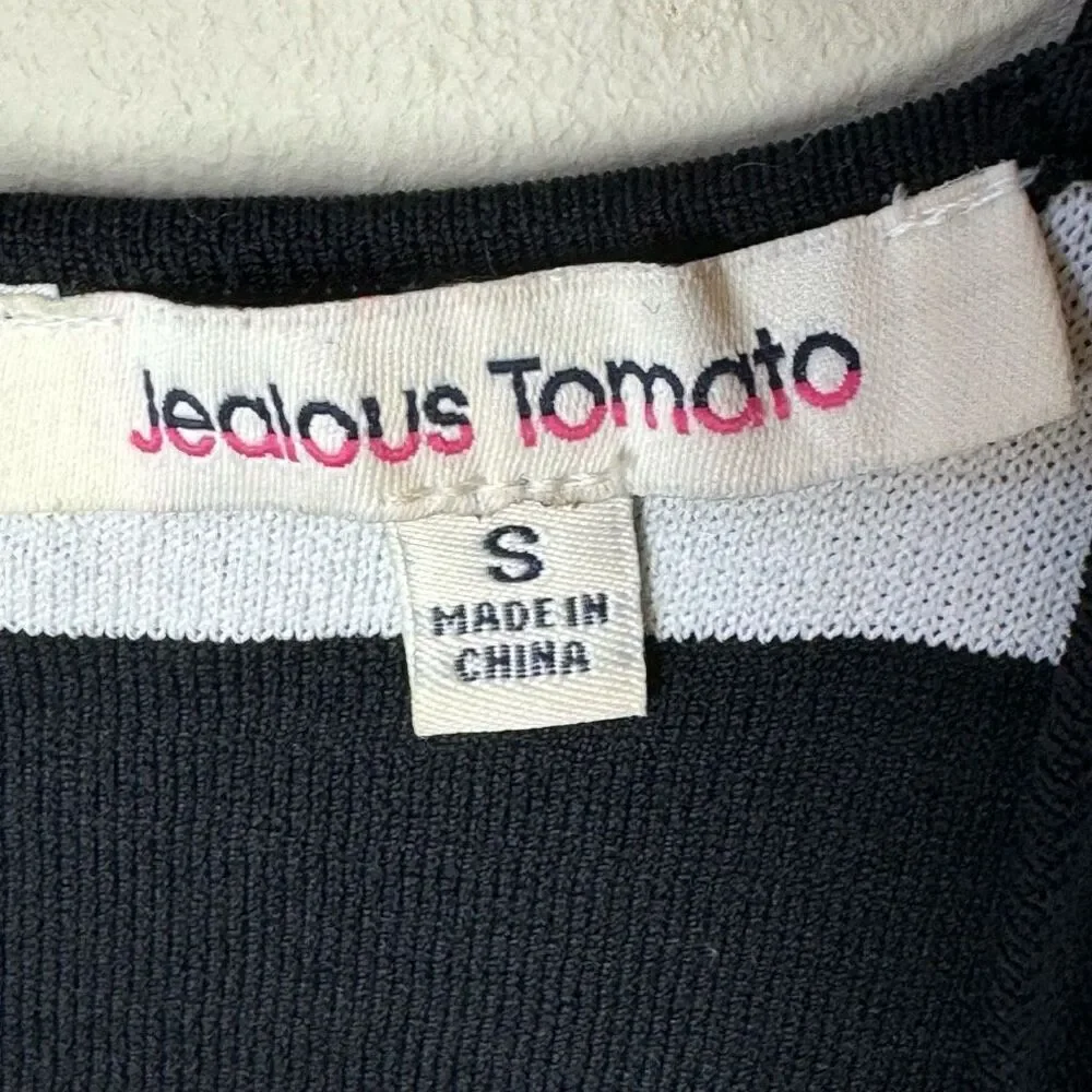 Jealous Tomato Intarsia Tank Romper in Cream & Black S FLAWS